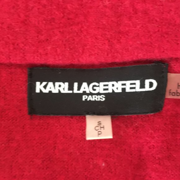 Karl Lagerfeld Jacket Sweater Womens Small Color Block Boiled Wool Black Red - Picture 12 of 15